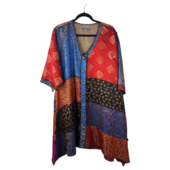All That Glitters Champagne Topper Art Hippie Patchwork Tunic One Size - Picture 1 of 4